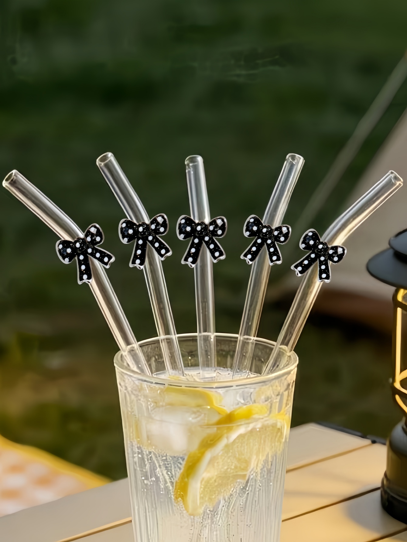 Reusable Straw - 1/3/6PCS Elegant Black Polka Dot Bow