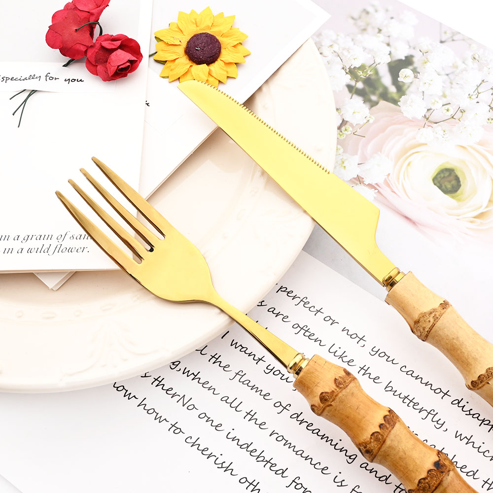Drmfiy Gold Dinner Fork Cutler - Bamboo Cutlery recension och pris
