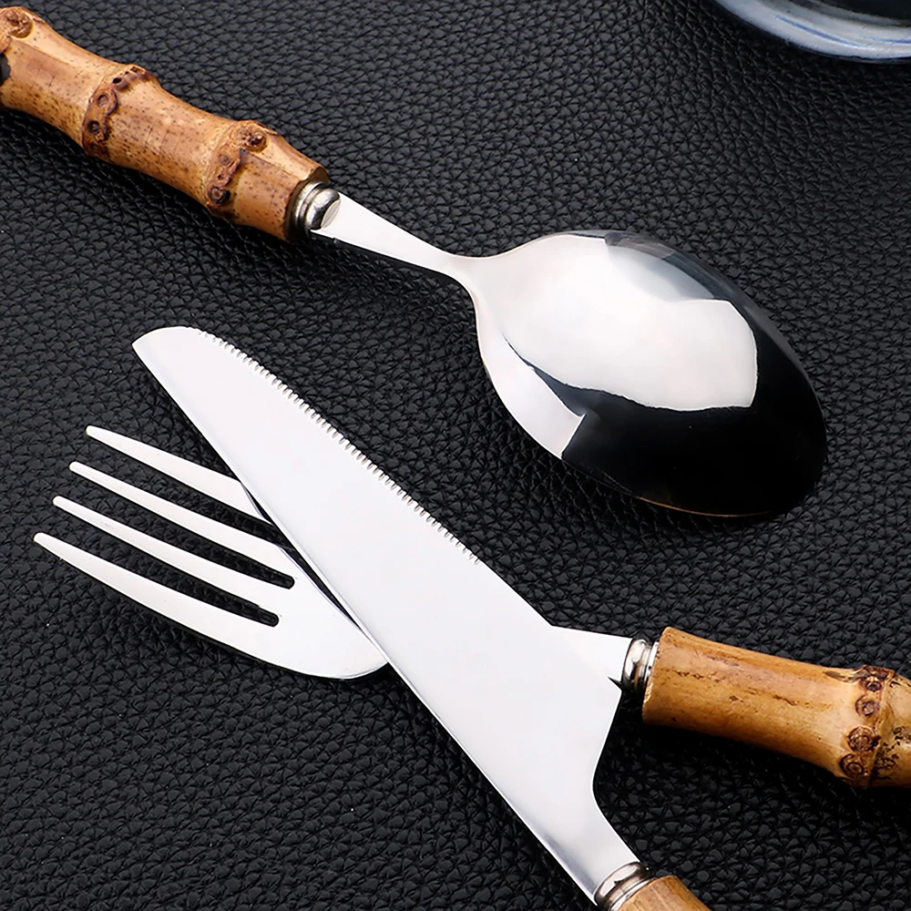 24Pcs Stainless Steel Flatware - Bamboo Cutlery recension och pris